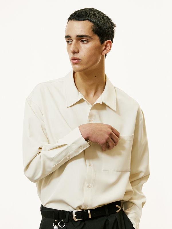 2way open collar drapery shirt ivory