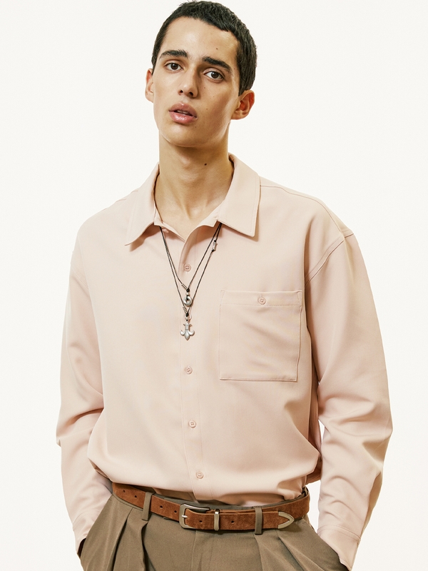 2way open collar drapery shirt pastel pink