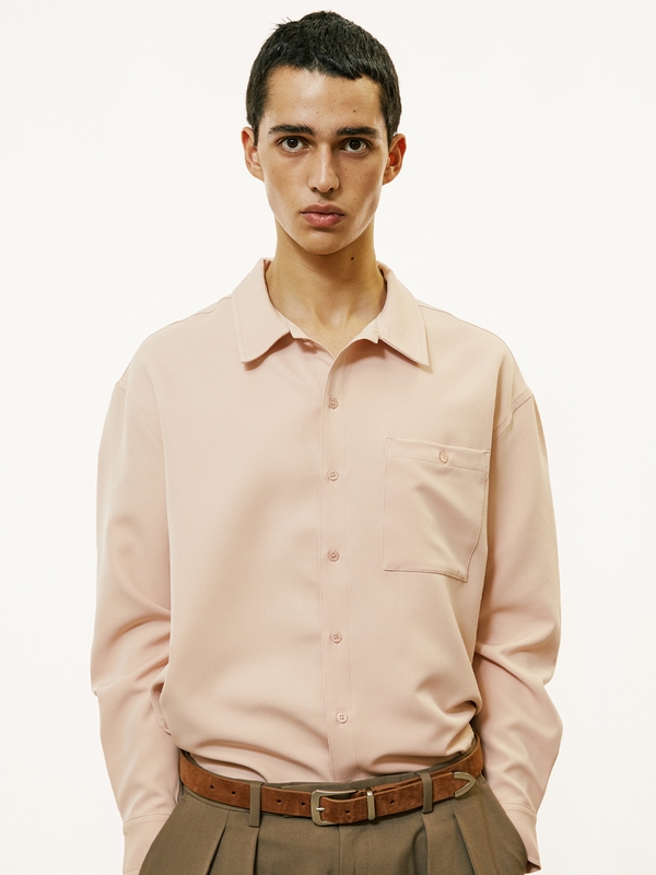 2way open collar drapery shirt pastel pink