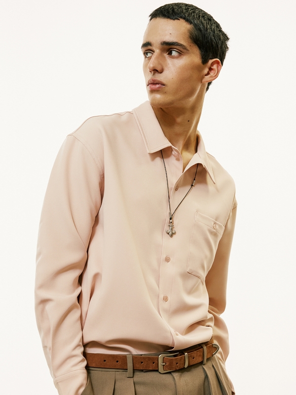 2way open collar drapery shirt pastel pink