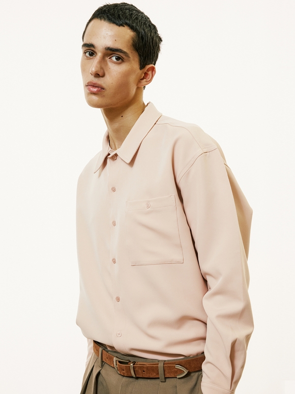 2way open collar drapery shirt pastel pink