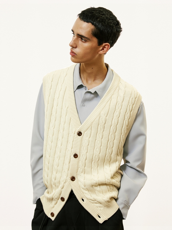 sunday cable knit vest cardigan cream