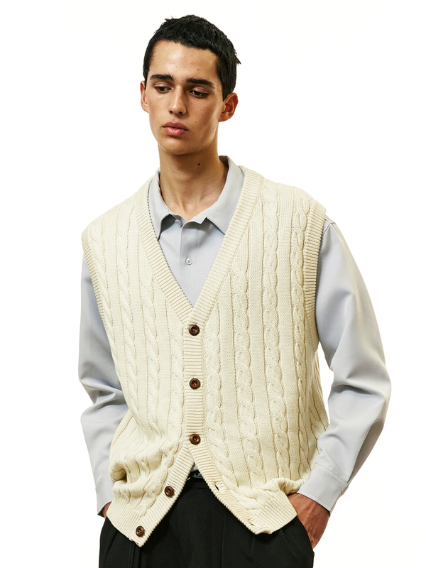 sunday cable knit vest cardigan cream