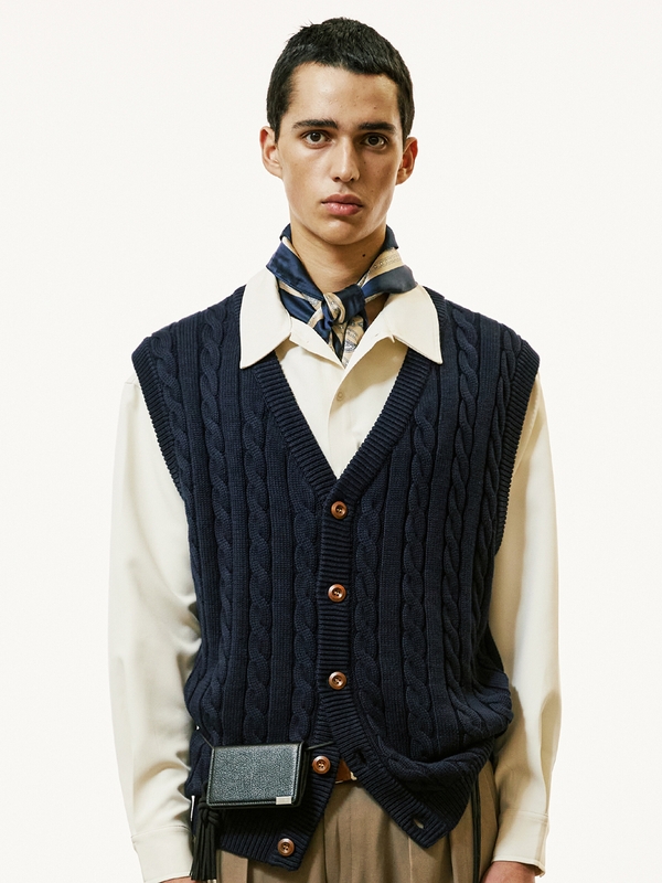 sunday cable knit vest cardigan navy