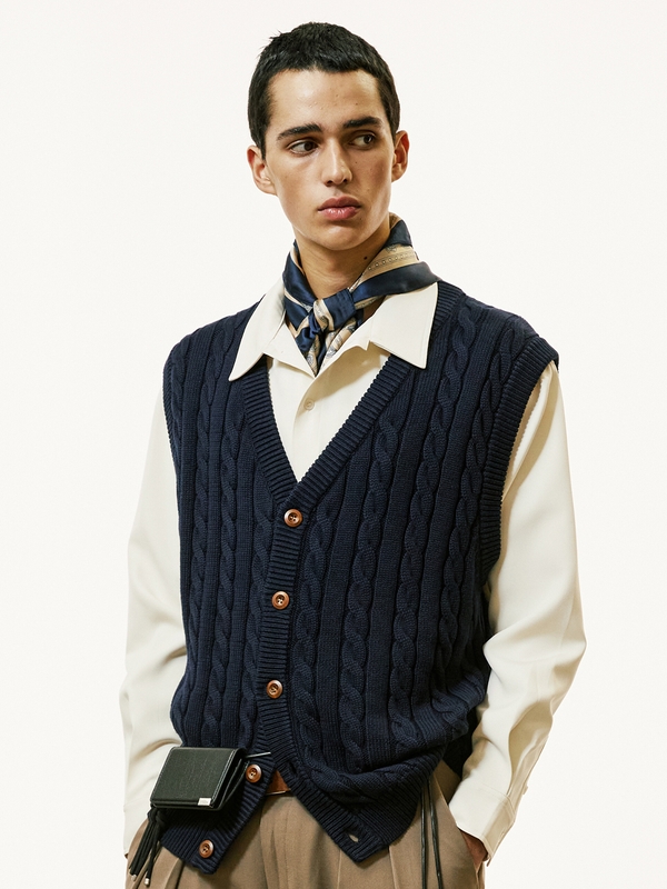 sunday cable knit vest cardigan navy