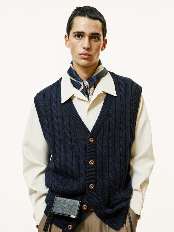 sunday cable knit vest cardigan navy