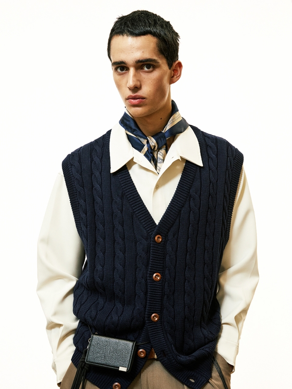 sunday cable knit vest cardigan navy