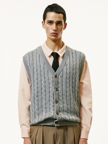 sunday cable knit vest cardigan grey