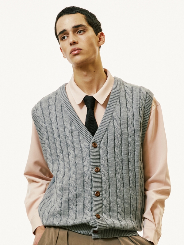 sunday cable knit vest cardigan grey