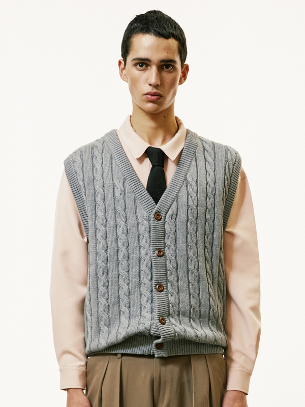 [SET] sunday cabel knit vest & drapery shirt set