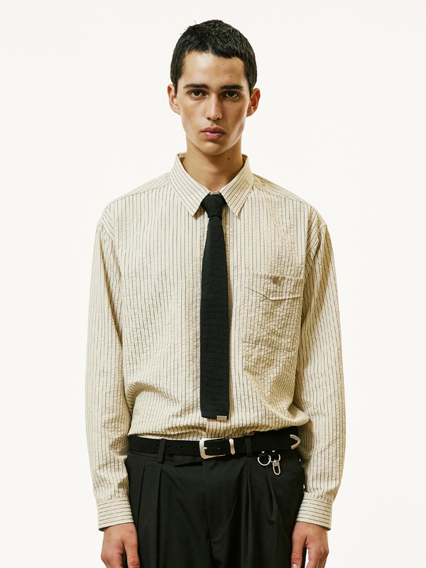 [SET] everyday stripe shirt & square tip knit tie ivory