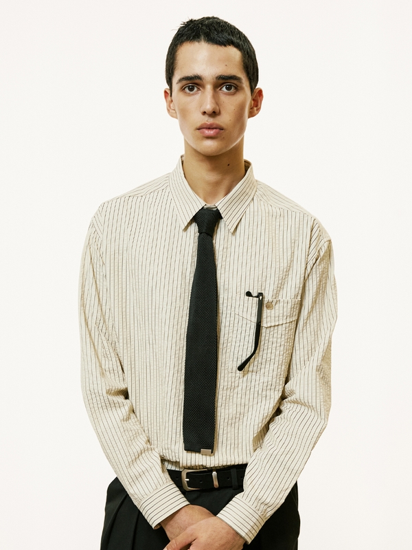 [SET] everyday stripe shirt & square tip knit tie ivory