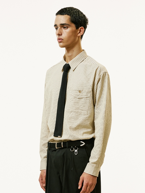 [SET] everyday stripe shirt & square tip knit tie ivory