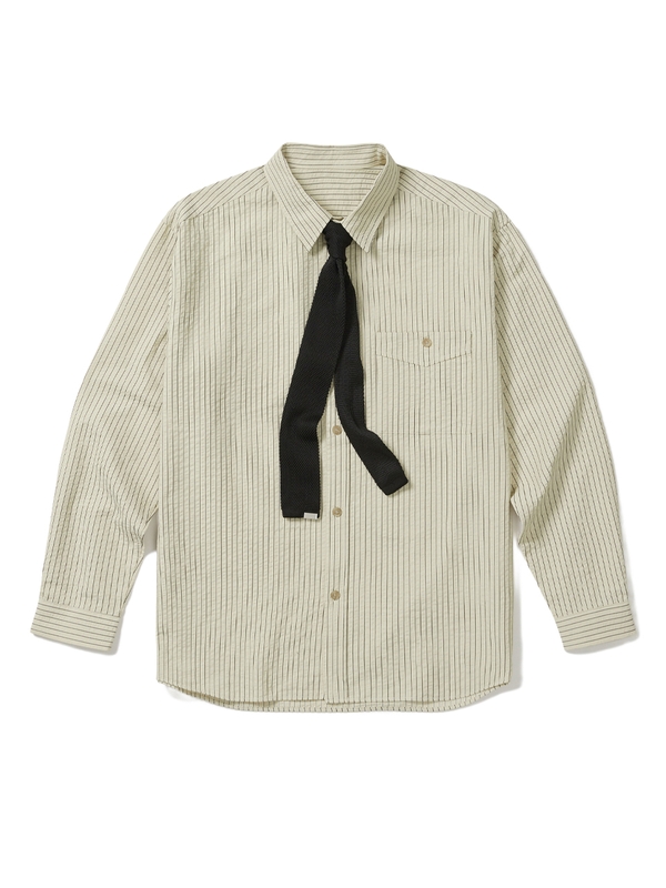 [SET] everyday stripe shirt & square tip knit tie ivory