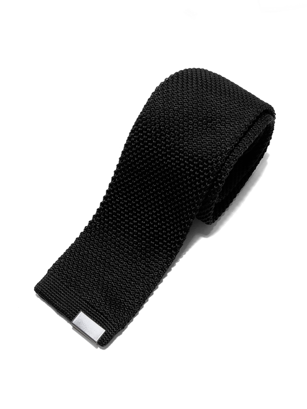 signature square tip knit tie black