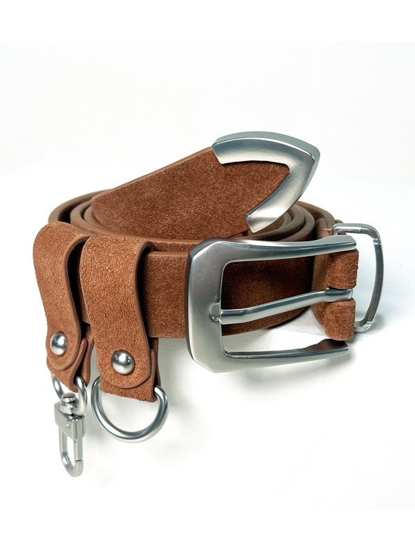 double loop suede western belt brown