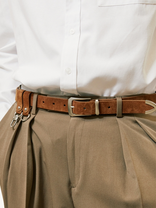 double loop suede western belt brown