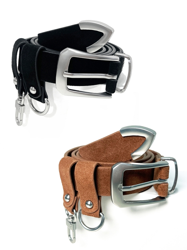 [2PACK]double loop suede western belt