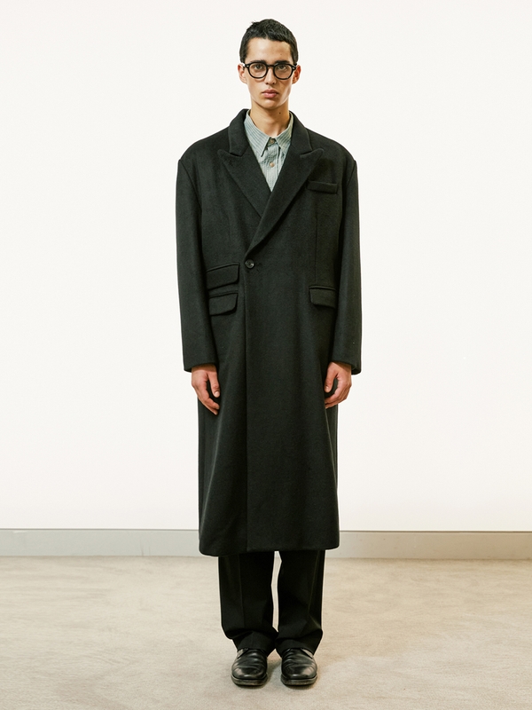 wool blended maximal double coat black