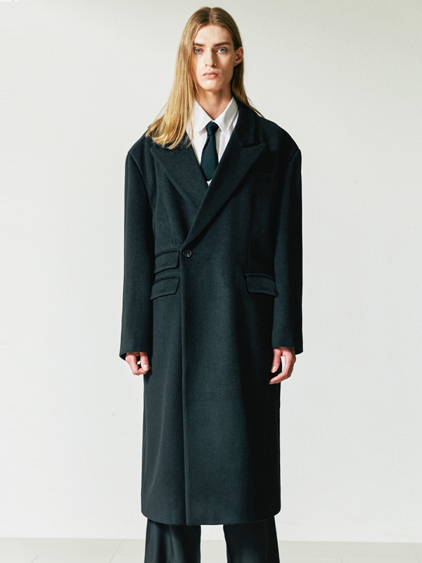 wool blended maximal double coat black