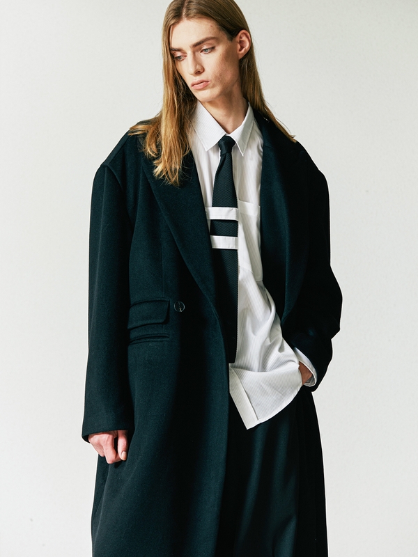 wool blended maximal double coat black