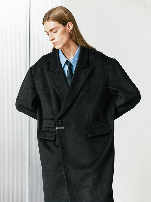 wool blended maximal double coat black