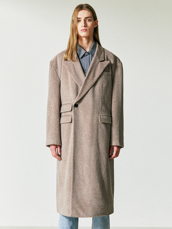 wool blended maximal double coat beige