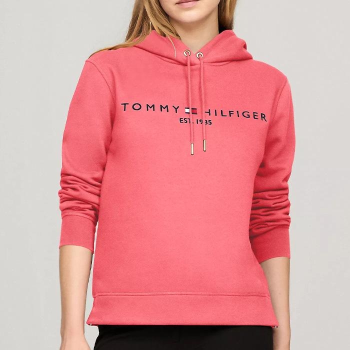 타미힐피거 여성 Tommy 로고 후드티 Light Crimson