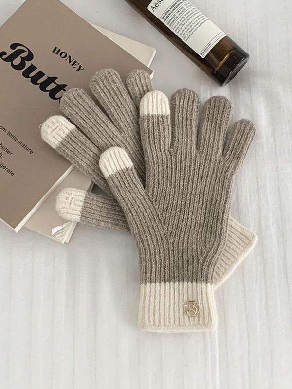 Symbol fingerhole gloves (Melange Beige)