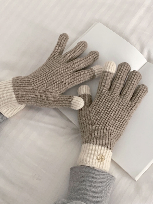 Symbol fingerhole gloves (Melange Beige)