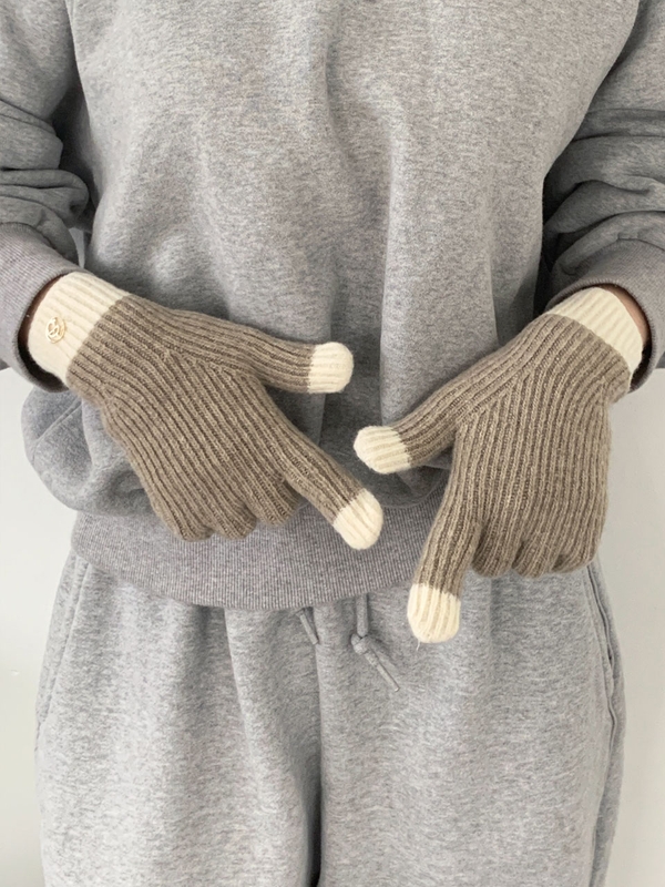 Symbol fingerhole gloves (Melange Beige)