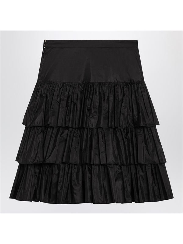 발렌티노 SS25 Valentino Black taffeta flounced skirt 6B3RACH1917 Black