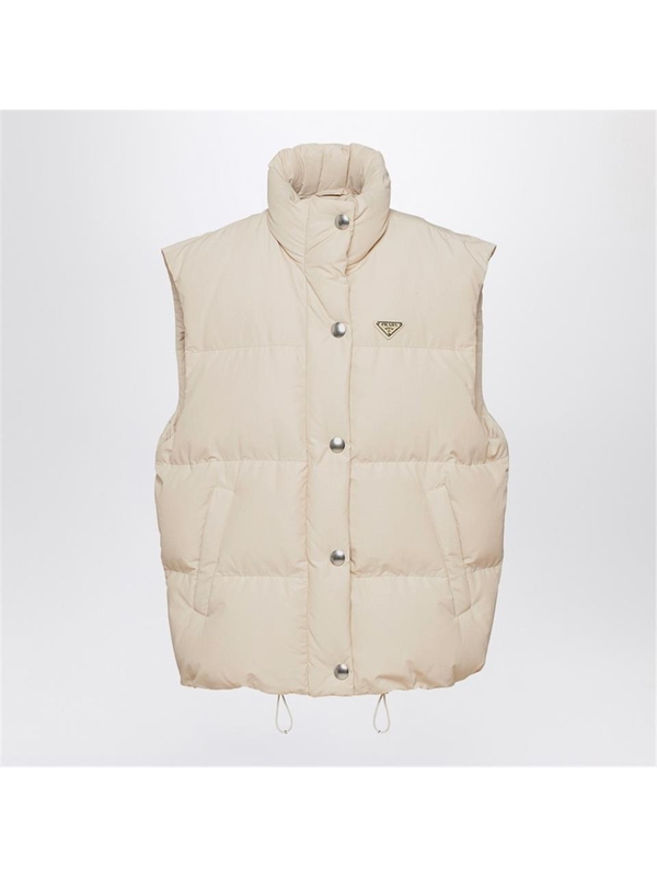 프라다 SS25 Prada Sleeveless down jacket in sand coloured technical fabric 29X13113GP Orange