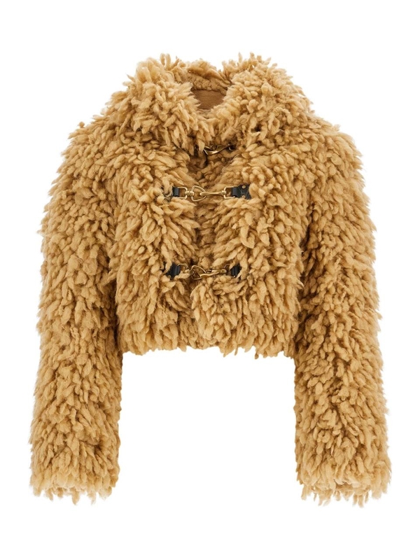 버버리 FW24 cropped faux fur effect jacket 8099104 FLAX