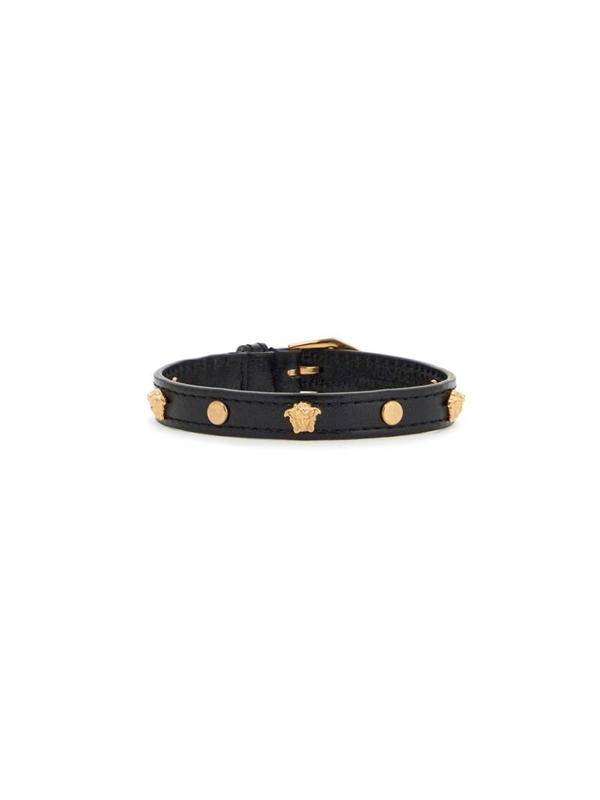 베르사체 SS25 medusa leather bracelet 1018429 1A00637 BLACK-VERSACE GOLD