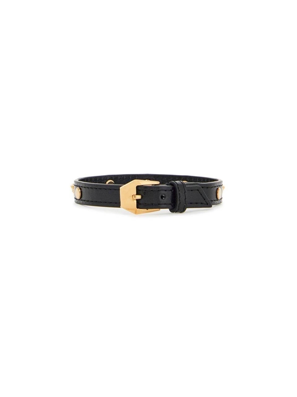 베르사체 SS25 medusa leather bracelet 1018429 1A00637 BLACK-VERSACE GOLD