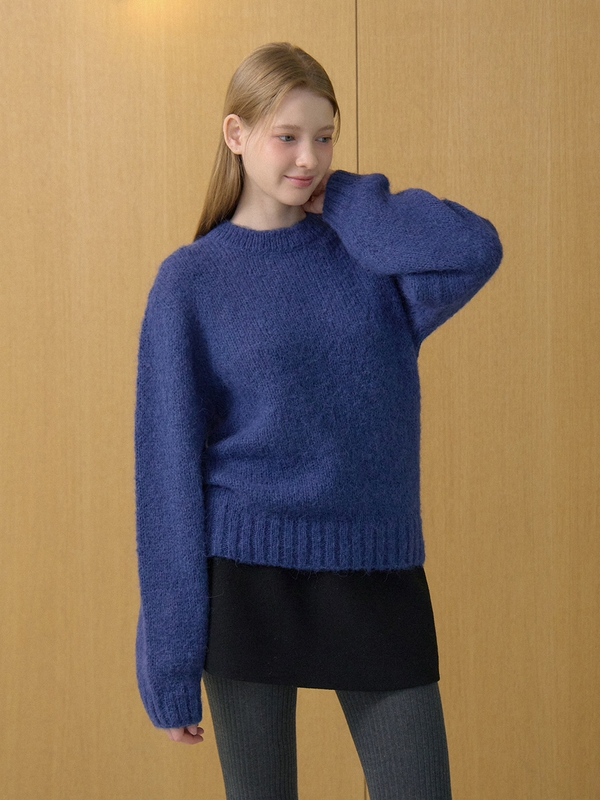 ROUND NECK ALPACA KNIT_BLUE