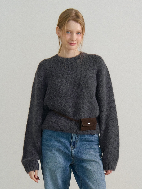 ROUND NECK ALPACA KNIT_CHARCOAL