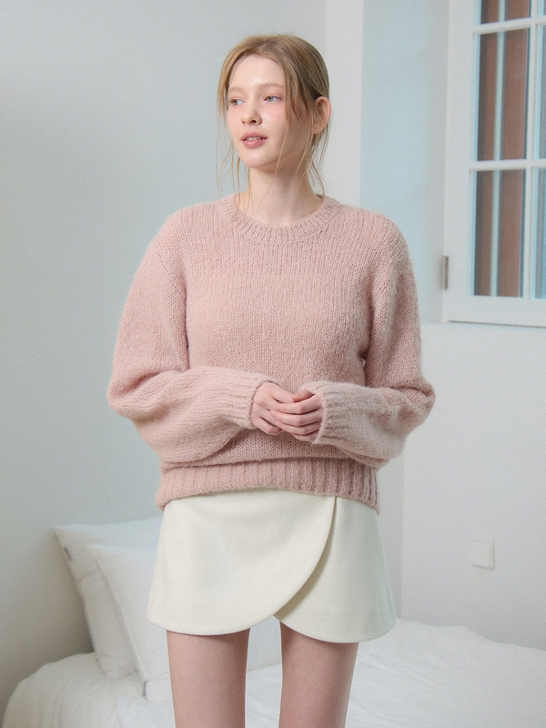 ROUND NECK ALPACA KNIT_PINK