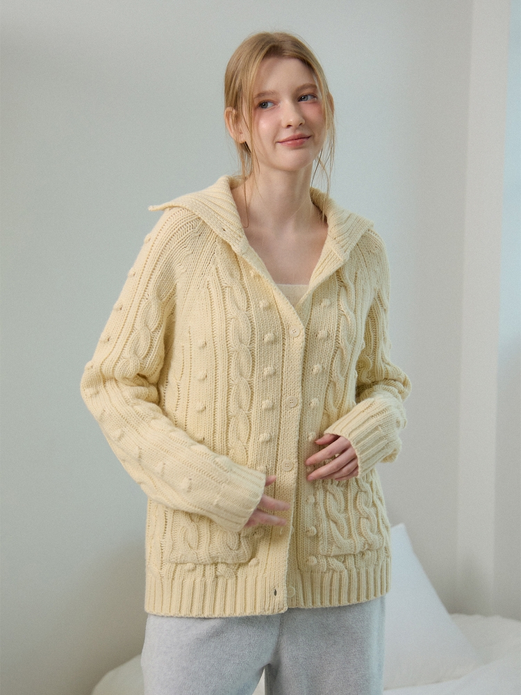 WOOL CABLE KNIT CARDIGAN_BUTTER