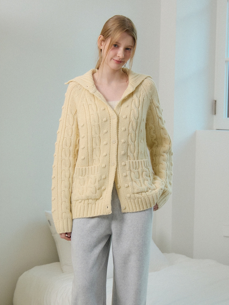 WOOL CABLE KNIT CARDIGAN_BUTTER