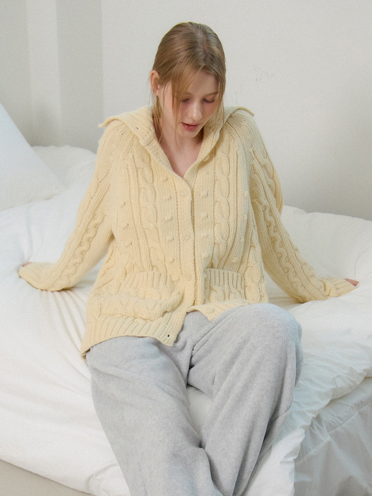 WOOL CABLE KNIT CARDIGAN_BUTTER