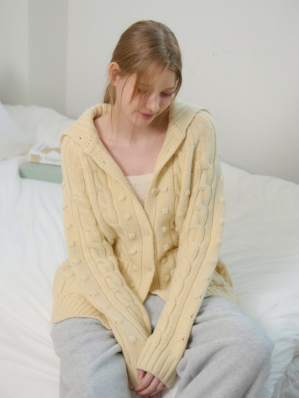 WOOL CABLE KNIT CARDIGAN_BUTTER