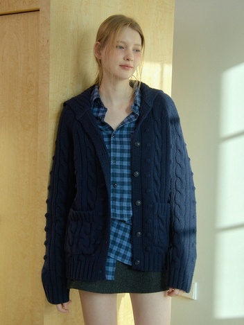 WOOL CABLE KNIT CARDIGAN_NAVY