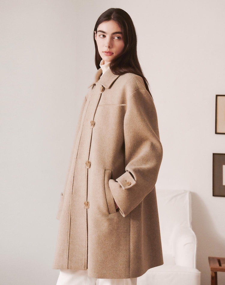 WINTER MERINO WOOL HALF COAT BEIGE/BLACK  윈터 메리노울 하프 코트 베이지/블랙