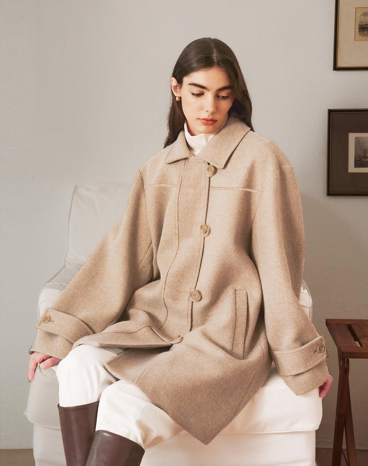 WINTER MERINO WOOL HALF COAT BEIGE/BLACK  윈터 메리노울 하프 코트 베이지/블랙