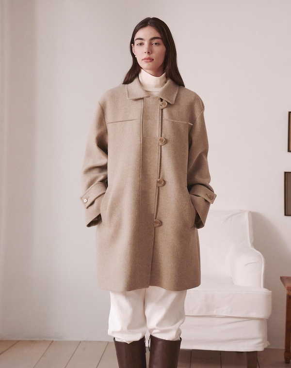 WINTER MERINO WOOL HALF COAT BEIGE/BLACK  윈터 메리노울 하프 코트 베이지/블랙