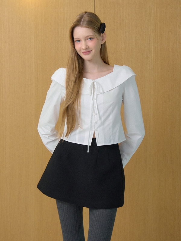 RIBBON CROP BLOUSE_WHITE