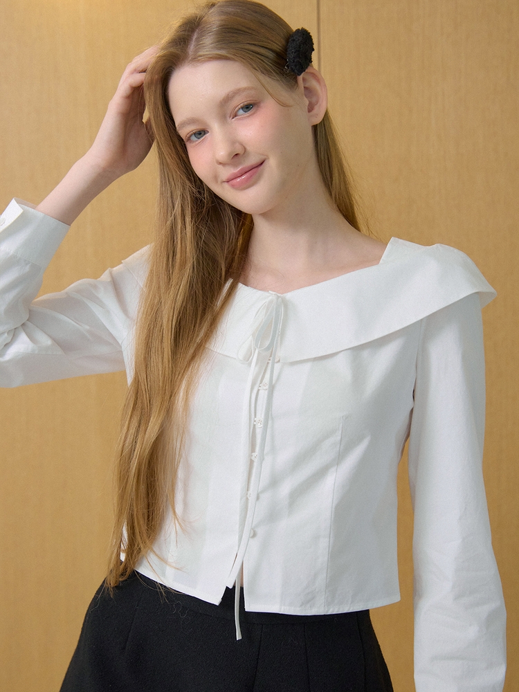 RIBBON CROP BLOUSE_WHITE