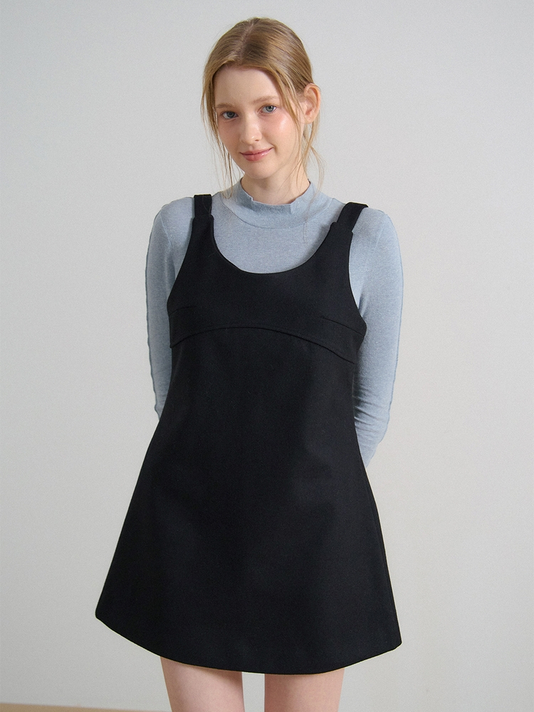 SLEEVELESS WOOL MINI ONEPIECE_BLACK